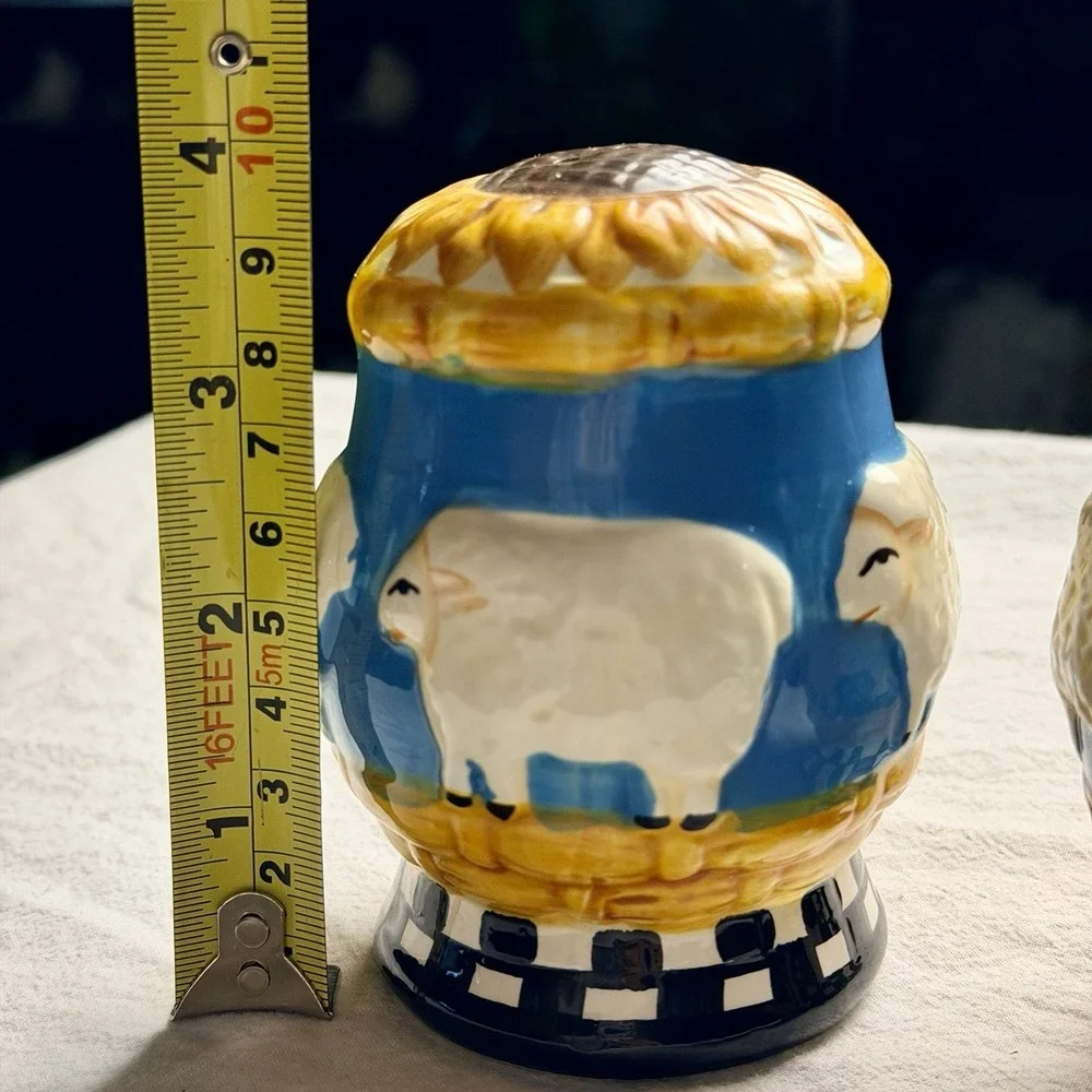 Ceramic Sheep & Sunflower Salt & Pepper Shaker Set, Large, Country Style